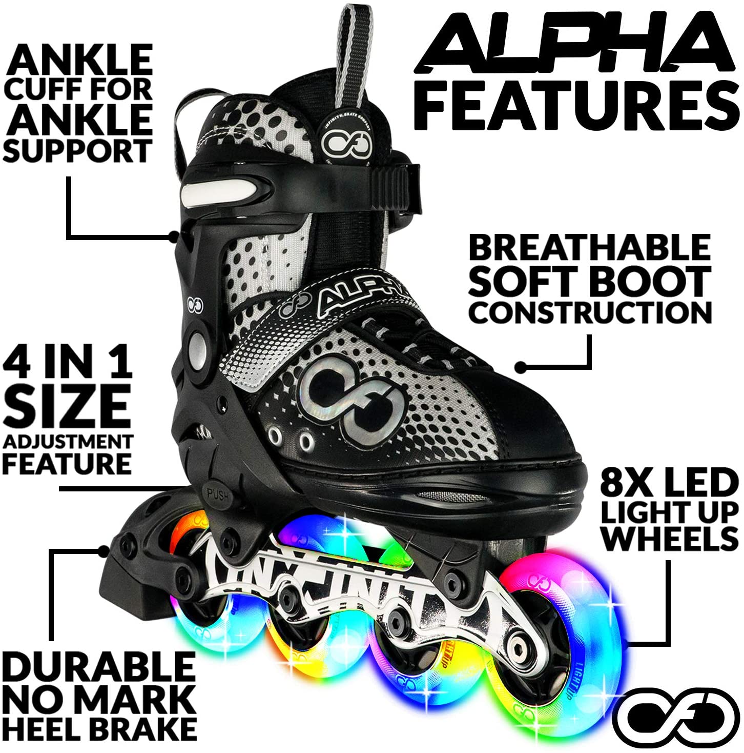 Available in Four Colors Crazy Skates Adjustable Inline Skates with Light Up Wheels 